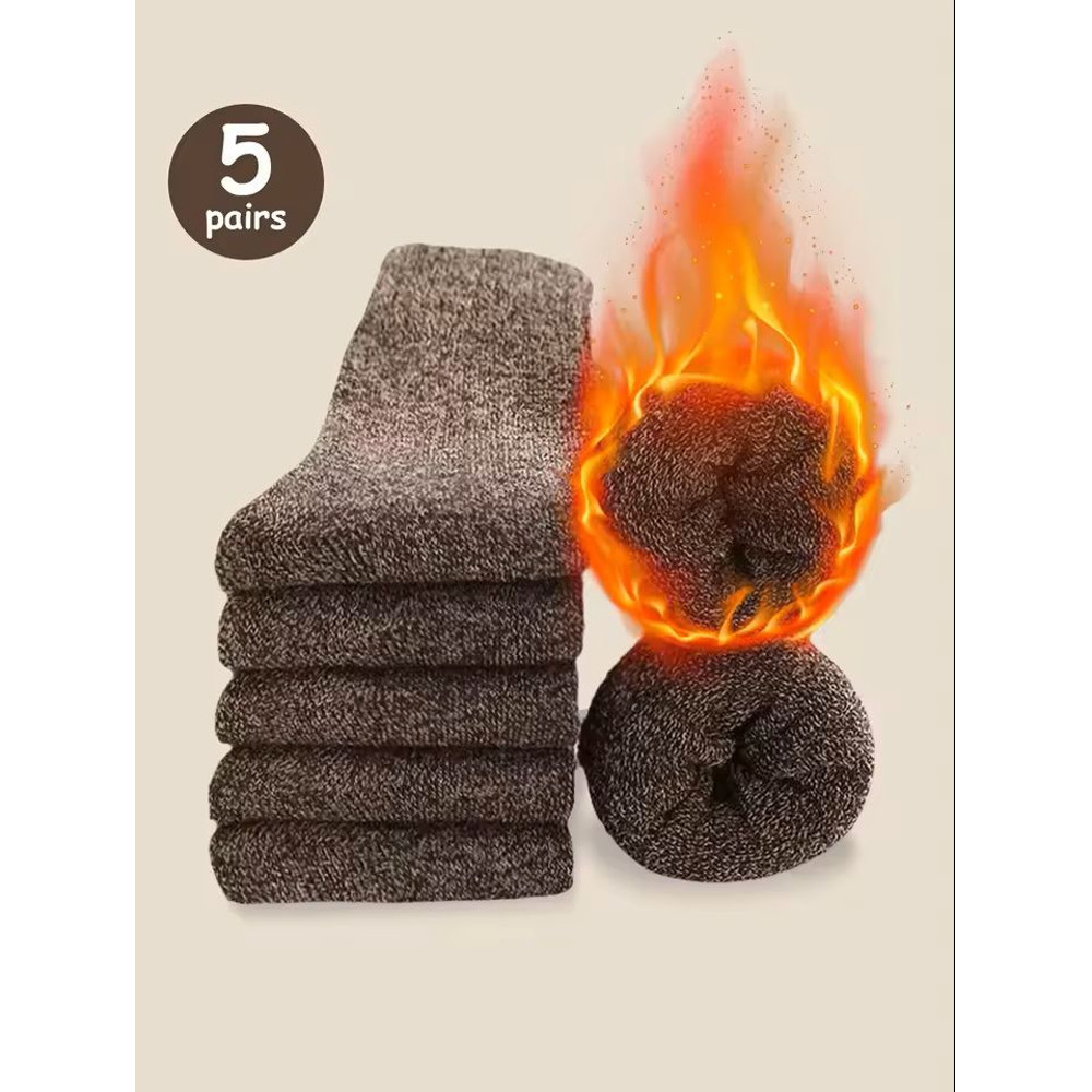 5 Pairs Solid Color Unisex Sports Socks MidCalf Winter Gift Set 9