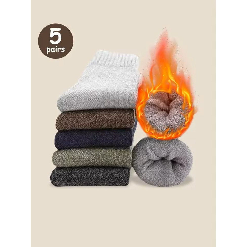 5 Pairs Solid Color Unisex Sports Socks MidCalf Winter Gift Set 6