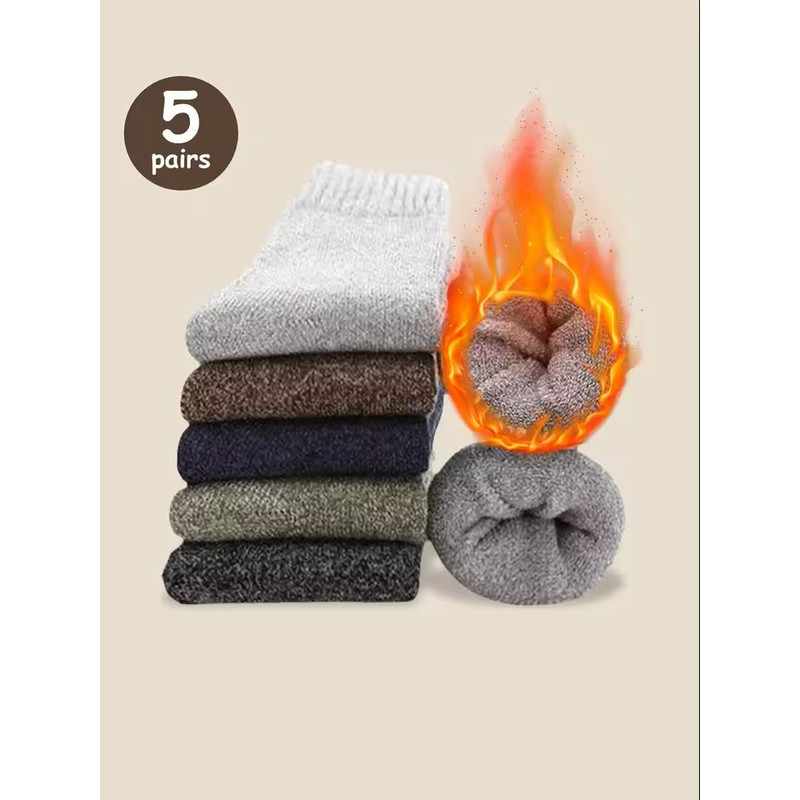 5 Pairs Solid Color Unisex Sports Socks MidCalf Winter Gift Set 6