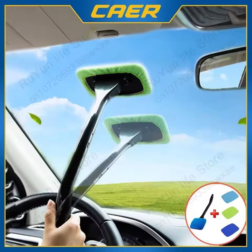 Car Windshield Cleaning Brush Kit With Microfiber Cloth And Long Handle 0