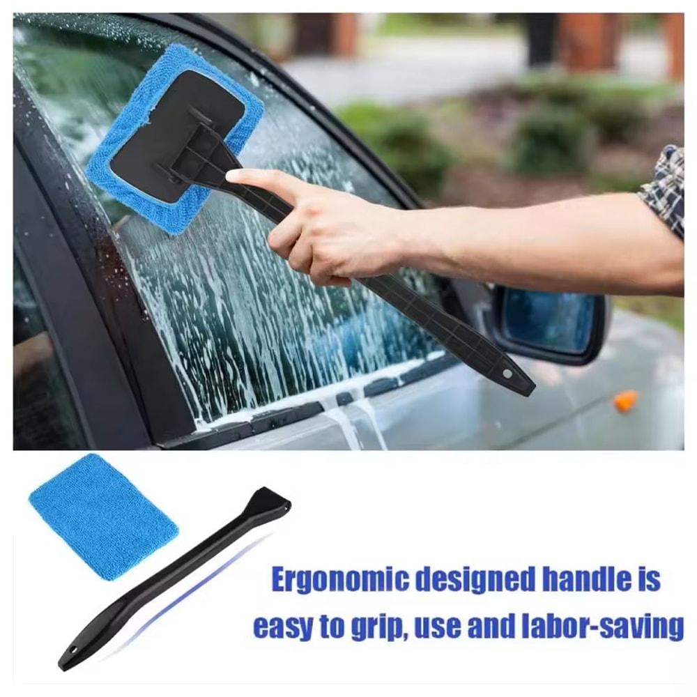 Car Windshield Cleaning Brush Kit With Microfiber Cloth And Long Handle 4