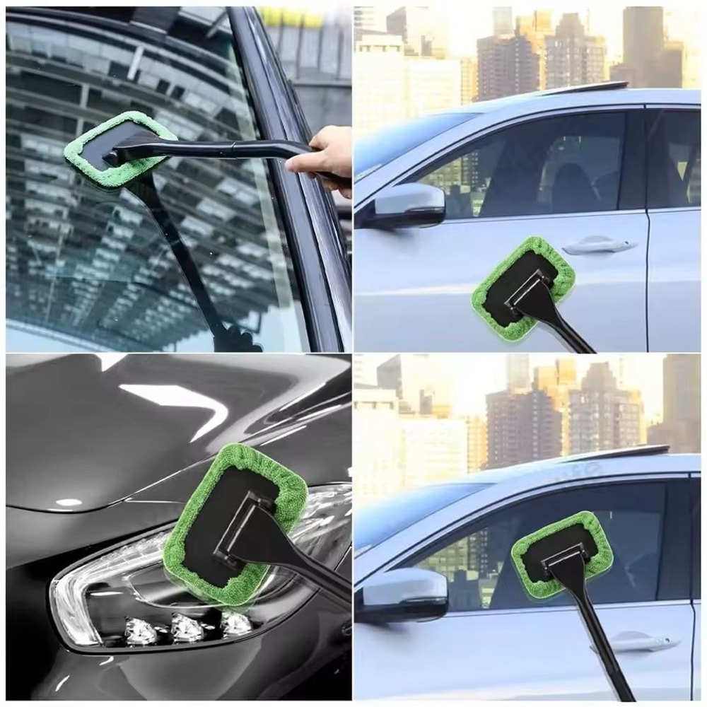 Car Windshield Cleaning Brush Kit With Microfiber Cloth And Long Handle 5
