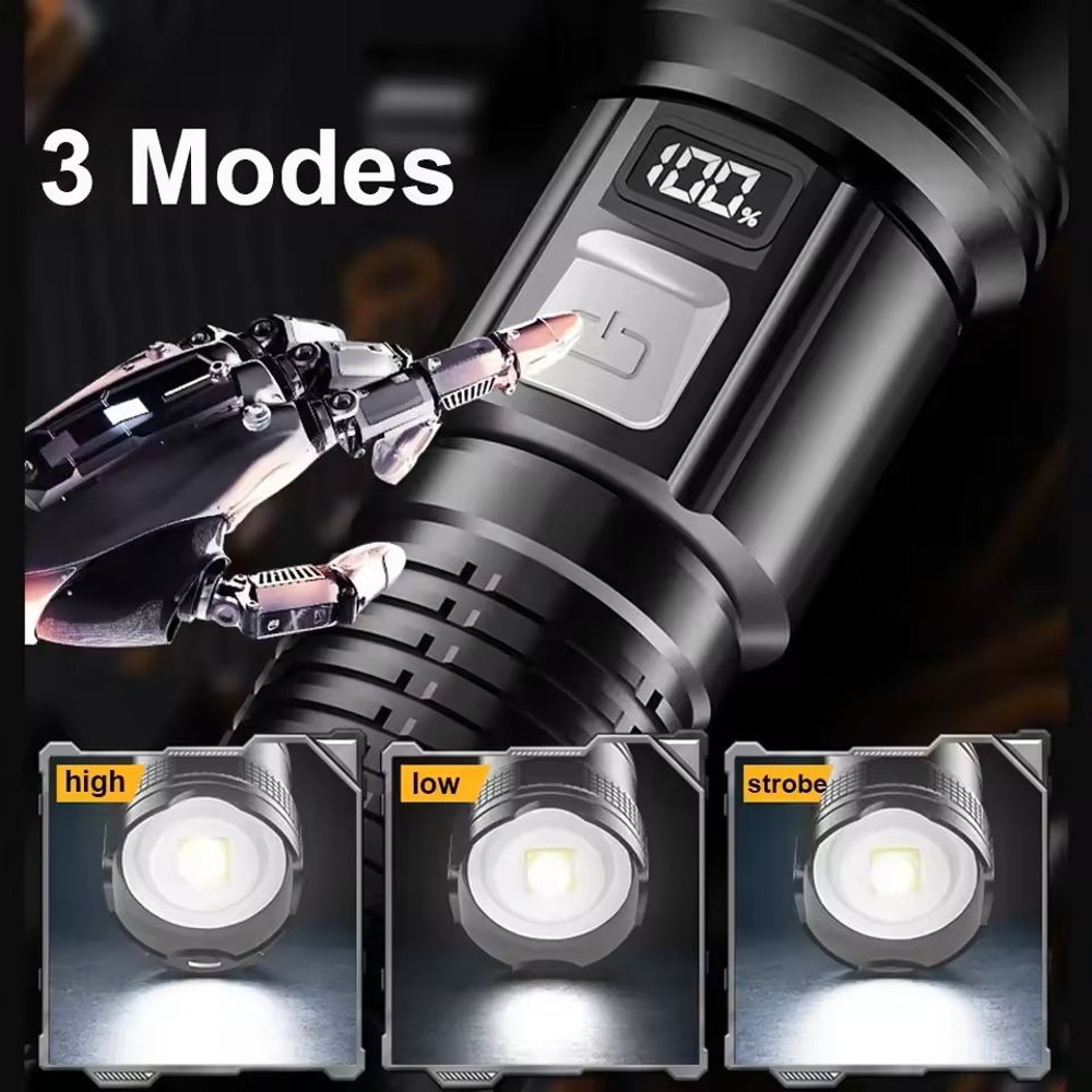 Rechargeable HighPower LED Flashlight With Zoom And Display 1