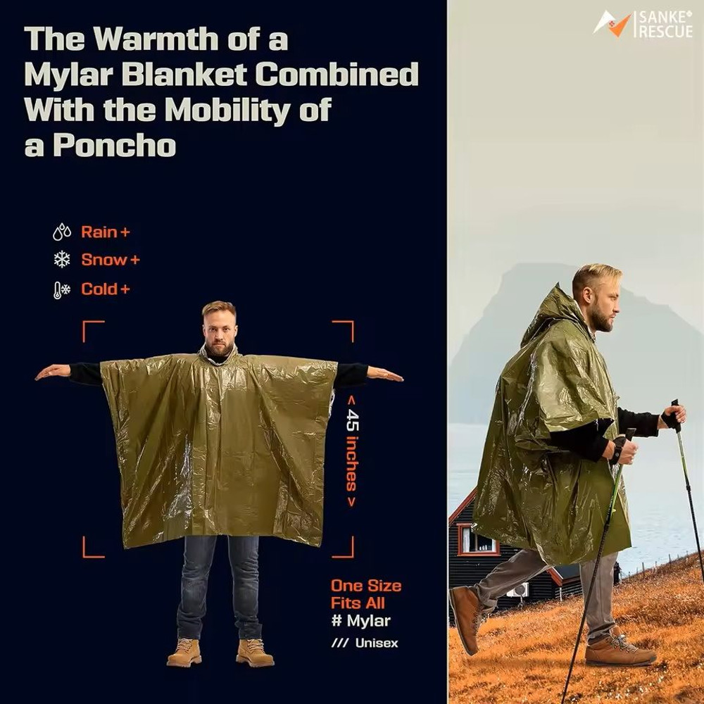 Emergency Waterproof Thermal Rain Poncho Blanket 1