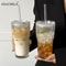 600ML Stripe Glass Coffee Cup With Lid And Straw 0