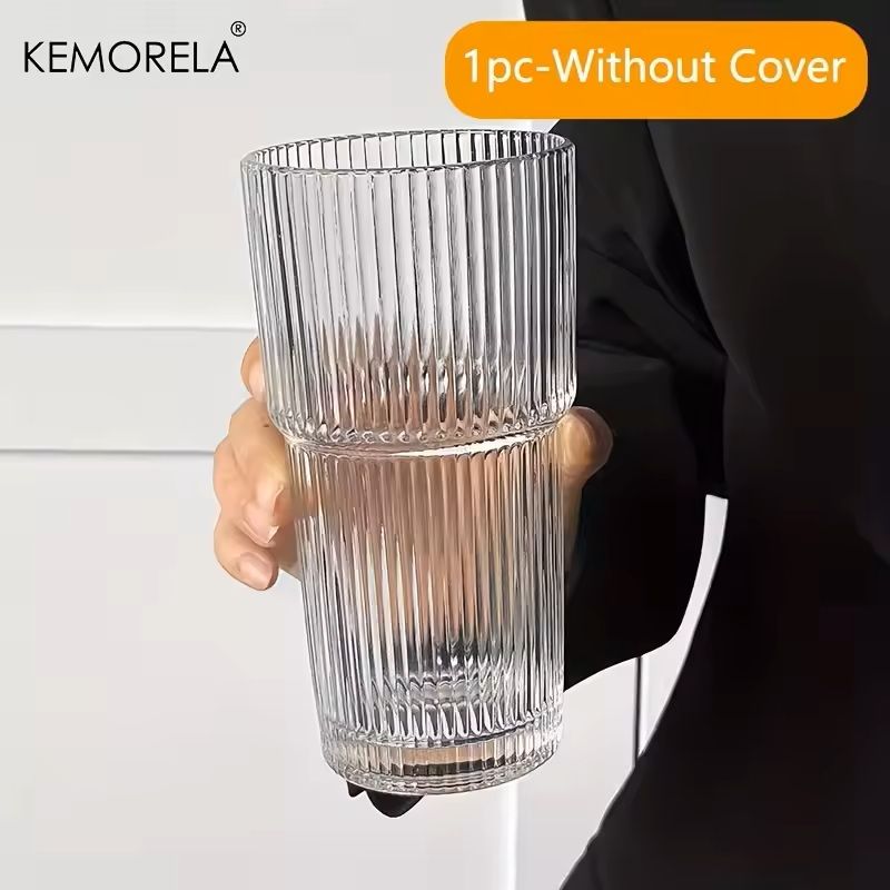 600ML Stripe Glass Coffee Cup With Lid And Straw 6