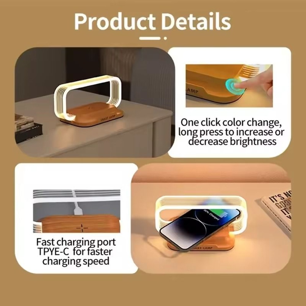 LED Night Light Wireless Charging Stand Desk Lamp And Phone Holder 3