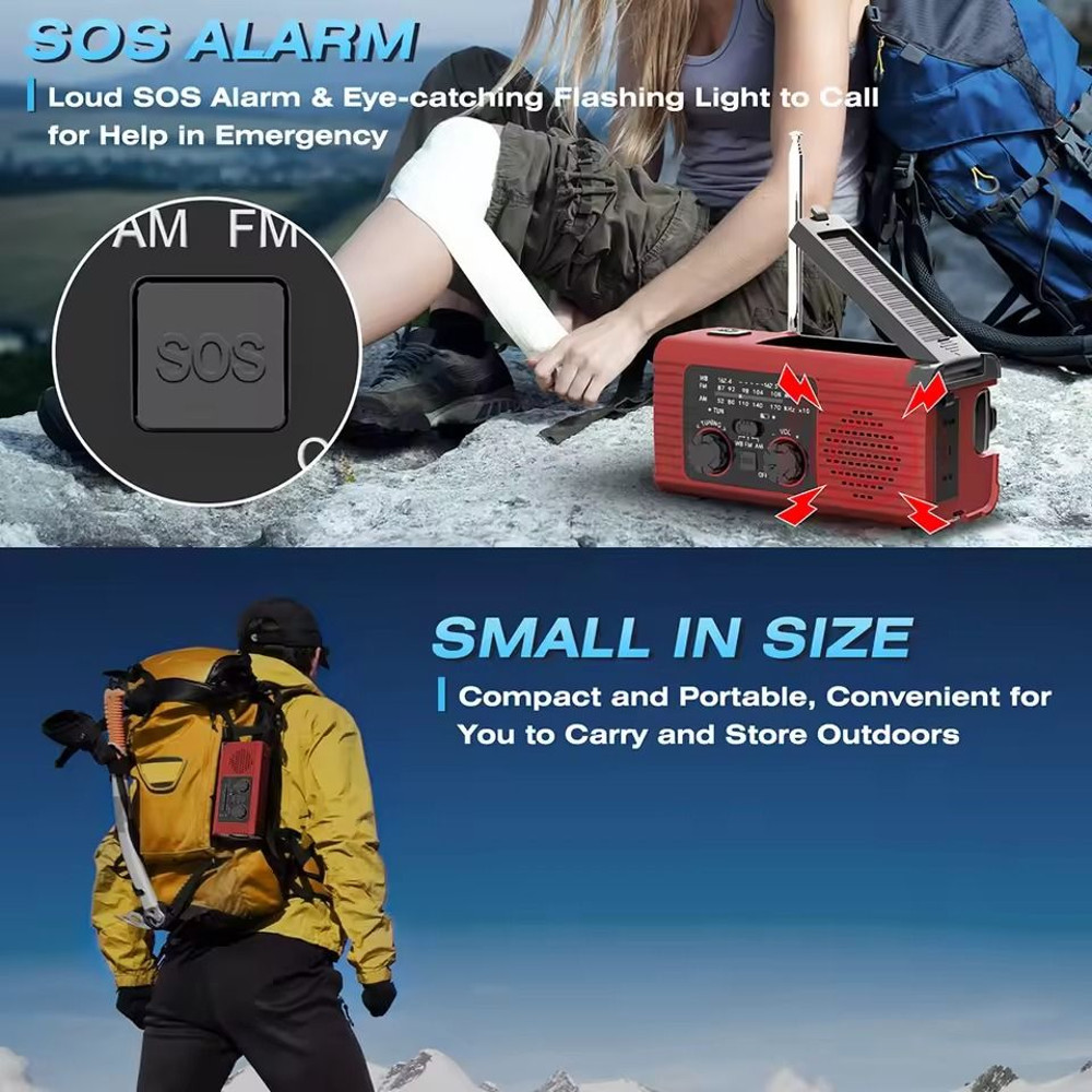Solar Rechargeable Emergency Radio With LED Light And Hand Crank For Outdoor Adventures 1
