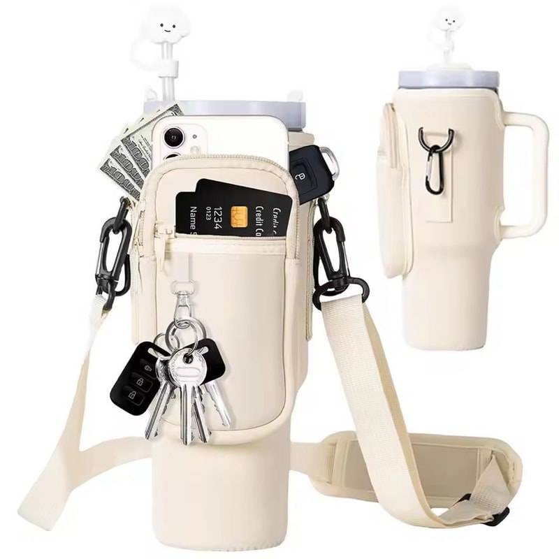 40oz Neoprene Water Bottle Carrier With Adjustable Shoulder Strap 0