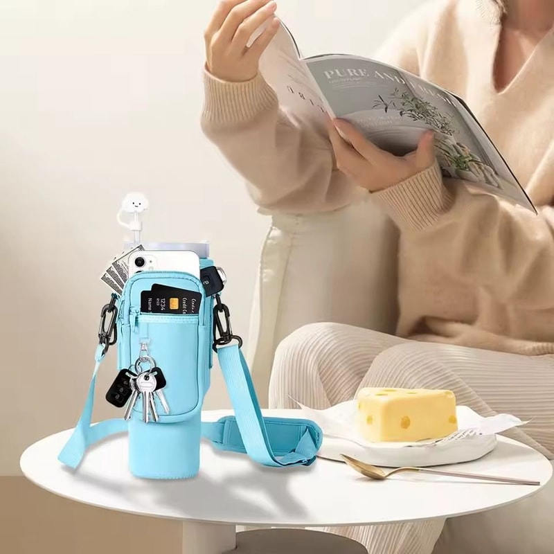 40oz Neoprene Water Bottle Carrier With Adjustable Shoulder Strap 2