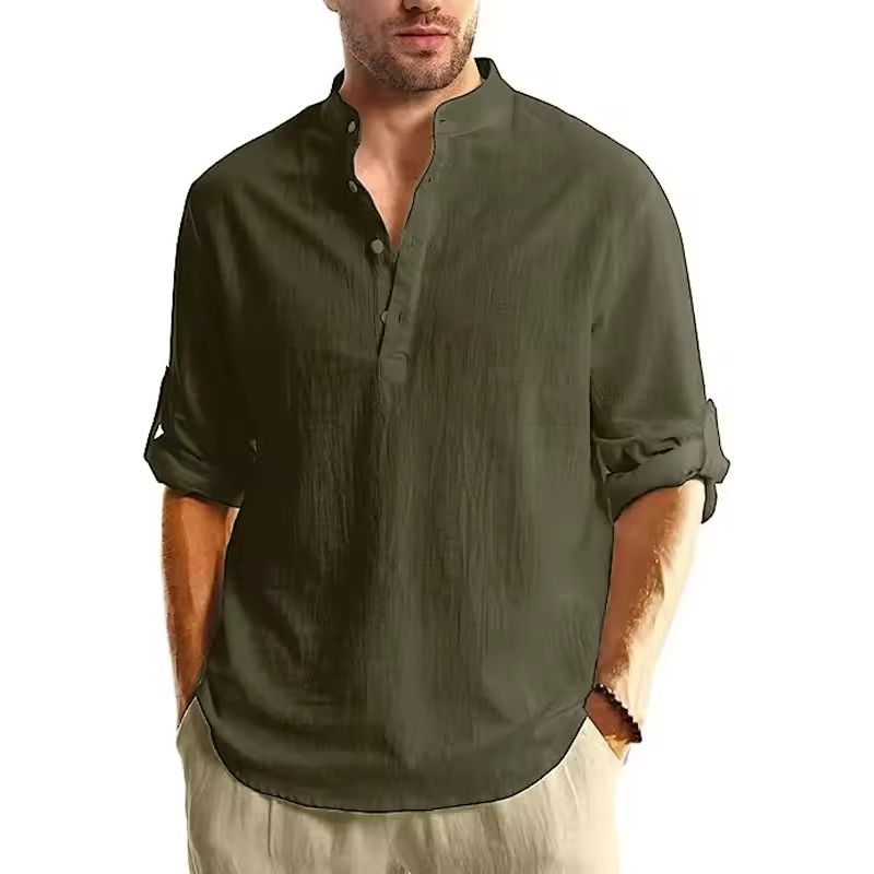 Long Sleeve Cotton Henley Shirt Lightweight Breathable Button Polo Top 10