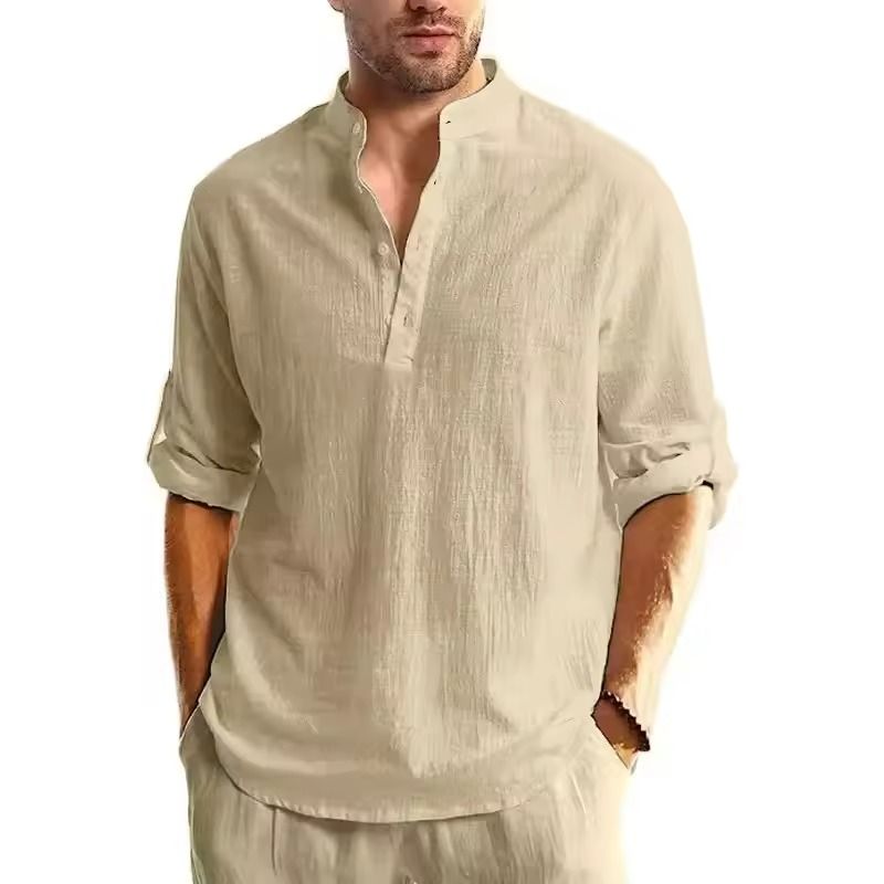 Long Sleeve Cotton Henley Shirt Lightweight Breathable Button Polo Top 13