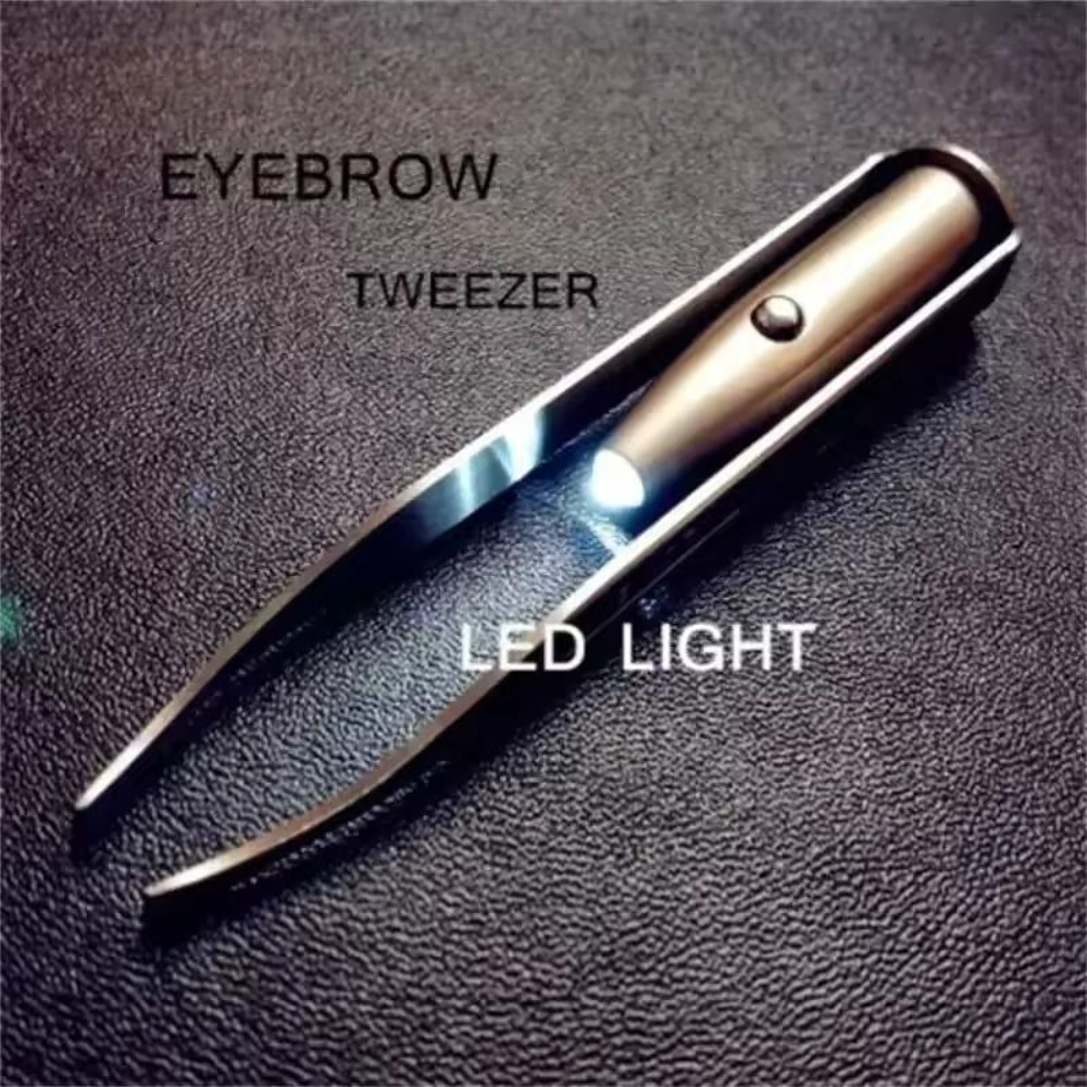 Stainless Steel Eyebrow Tweezer With LED Light Precision Tool 6