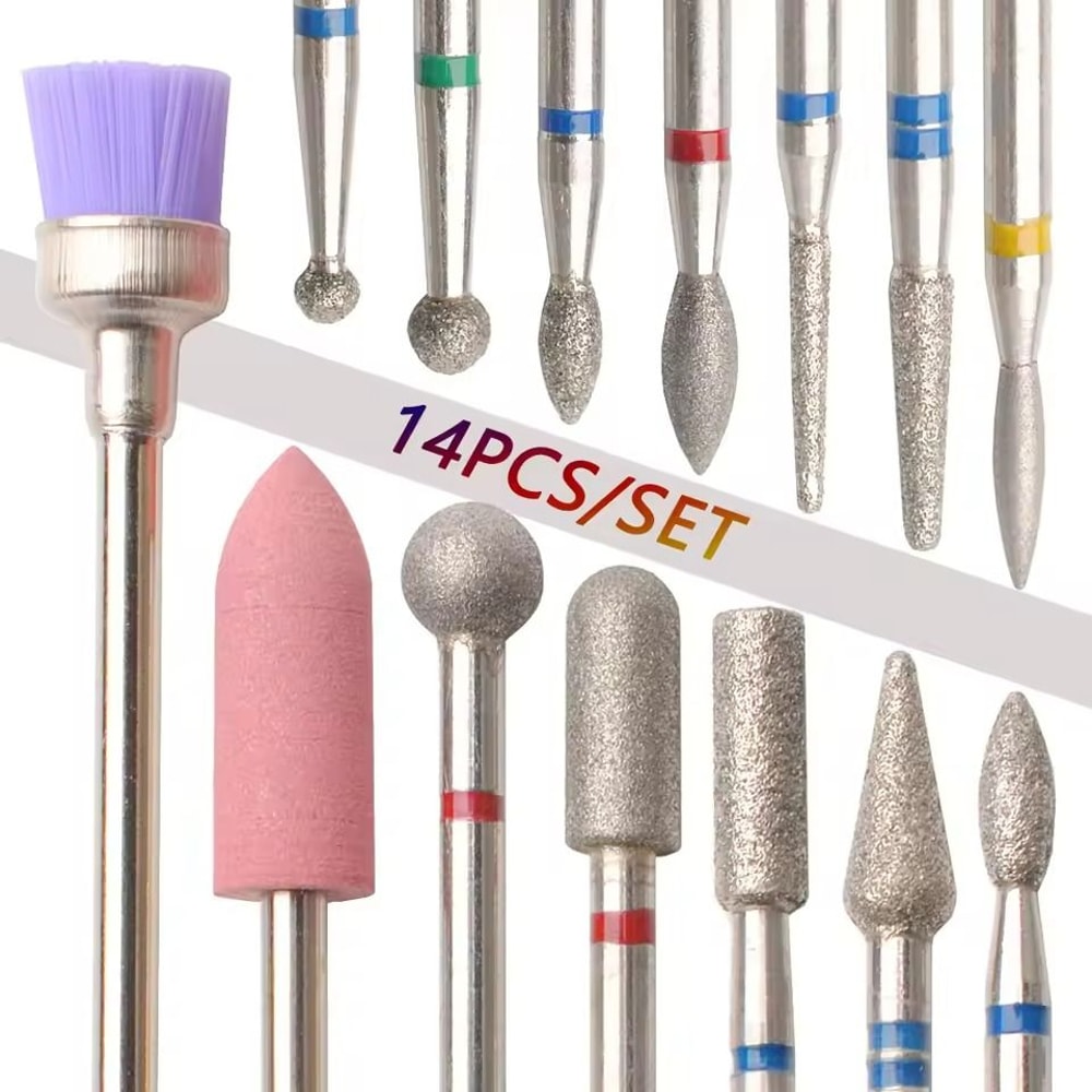 Nail Drill Bit Set 14 Piece Manicure Pedicure Polishing Tools 2