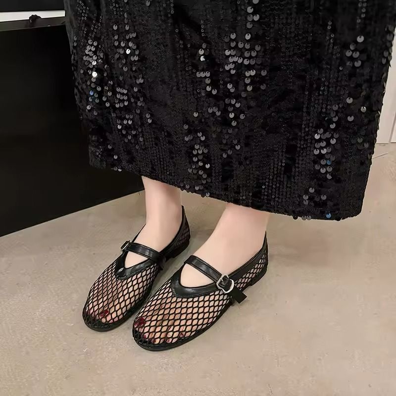Cut Out Mary Jane Flats Women Round Toe Breathable Fishnet Summer Shoes 2