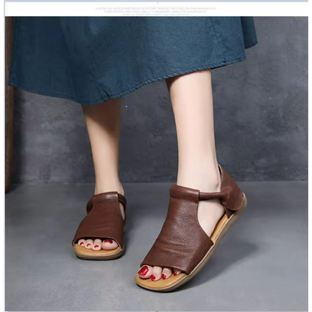 Women Open Toe Flat Sandals With Cross Strap And Adjustable Ankle Strap 4
