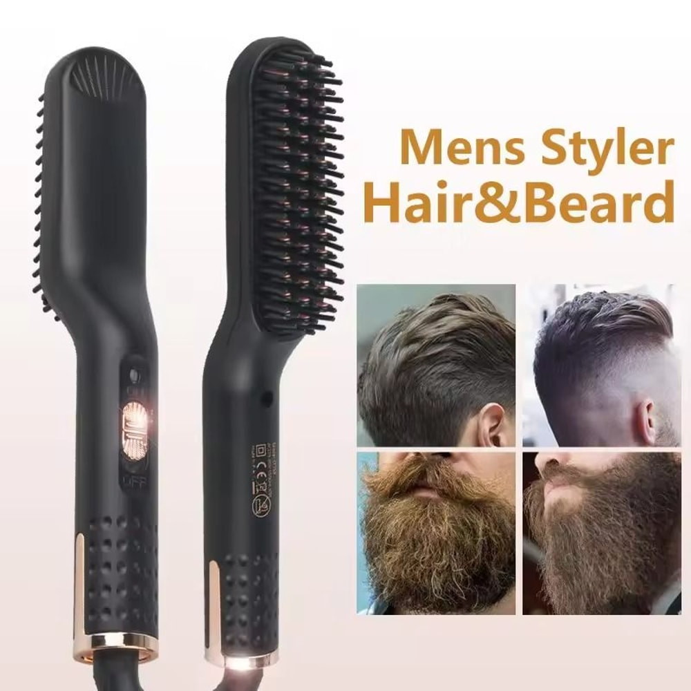 Electric Heated Beard Brush Kit Quick Hair Straightening Comb For Mens Styling 0