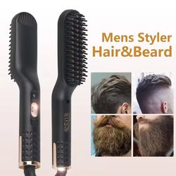 electric heated beard brush kit – quick hair straightening comb for mens styling