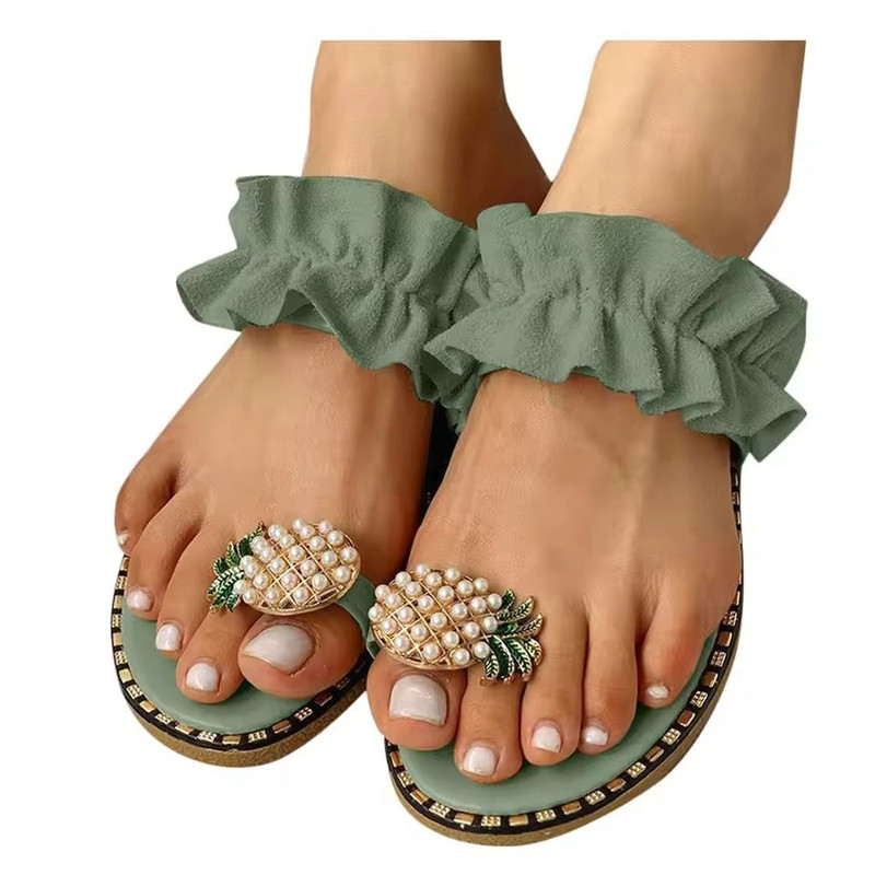 Bohemian Pineapple Pearl Flat Sandals For Women With Summer Slip On Design 1