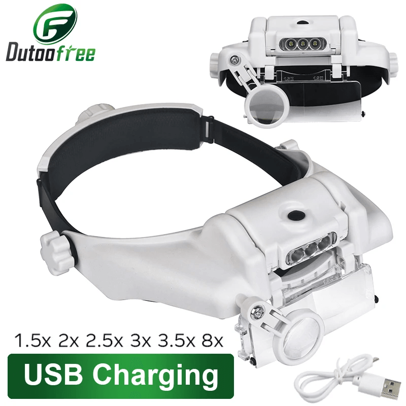 USB Rechargeable LED Glasses Magnifier For Precision Work 0