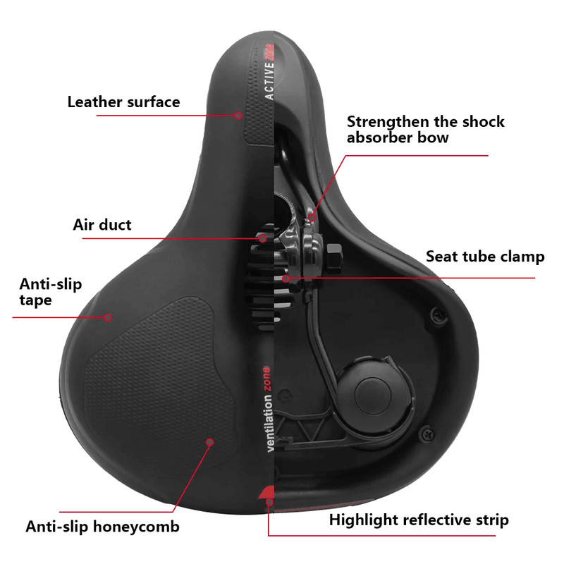 Comfort Bike Saddle With Shock Absorption And Safety Warning 1
