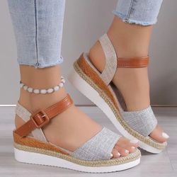 womens summer wedge sandals with soft sole and plus size comfort