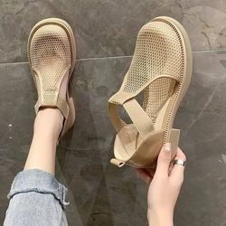 closed toe breathable flat sandals for women with buckle strap