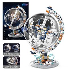 transparent space station globe building blocks toy set