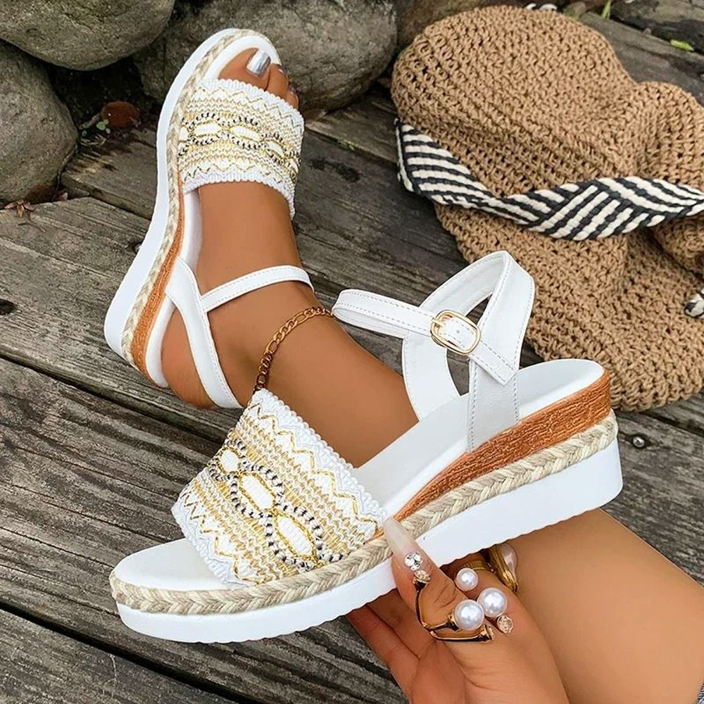 Bohemian Platform Wedge Sandals Lightweight Embroidered Summer Shoes 1