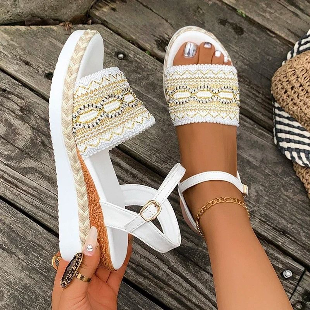 Bohemian Platform Wedge Sandals Lightweight Embroidered Summer Shoes 3