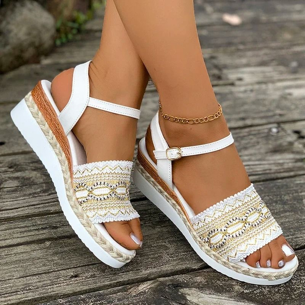 Bohemian Platform Wedge Sandals Lightweight Embroidered Summer Shoes 4