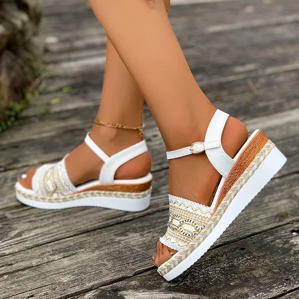 Bohemian Platform Wedge Sandals Lightweight Embroidered Summer Shoes 5