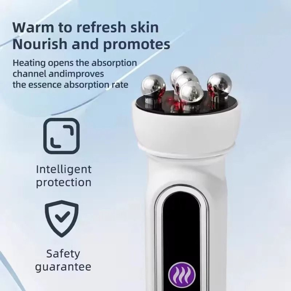 Facial Microcurrent Heating Beauty Roller With EMS RF And LED Light Therapy 1