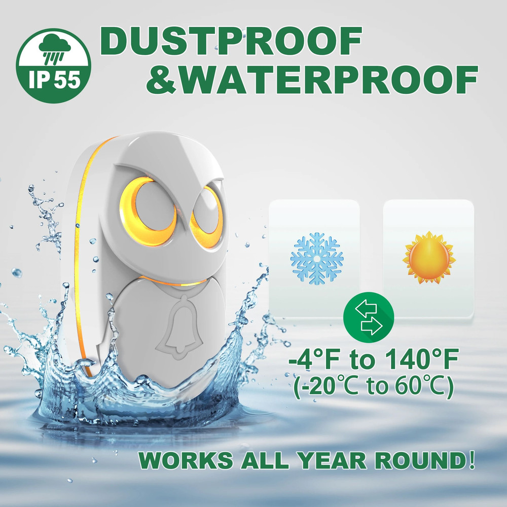 Wireless Doorbell Chime With Long Range Waterproof Outdoor Receiver 2