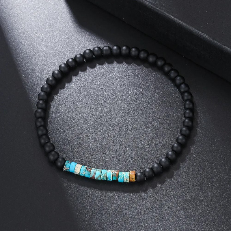 Vintage Beaded Bracelet For Men With Skull And Natural Stone Accents 16