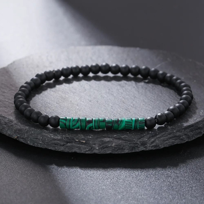 Vintage Beaded Bracelet For Men With Skull And Natural Stone Accents 17