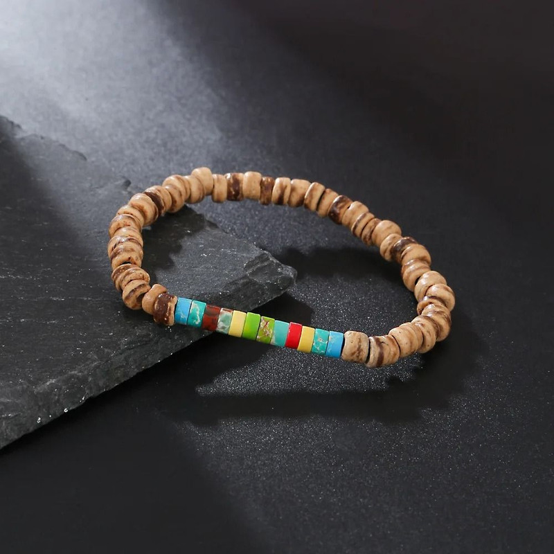 Vintage Beaded Bracelet For Men With Skull And Natural Stone Accents 21