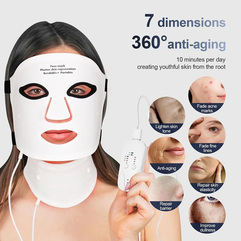Wireless 7 Color LED Face And Neck Mask For Skin Rejuvenation And Tightening 6