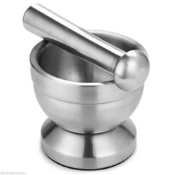 stainless steel mortar and pestle grinder for garlic herbs spices