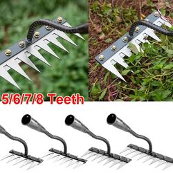 heavy duty iron garden rake with 5 to 8 teeth for soil loosening and weeding