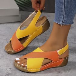 contrast color wedge sandals for women