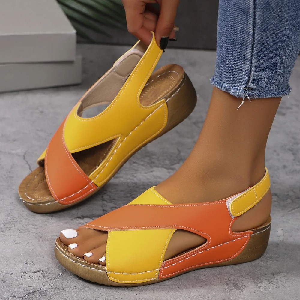 Contrast Color Wedge Sandals For Women 1