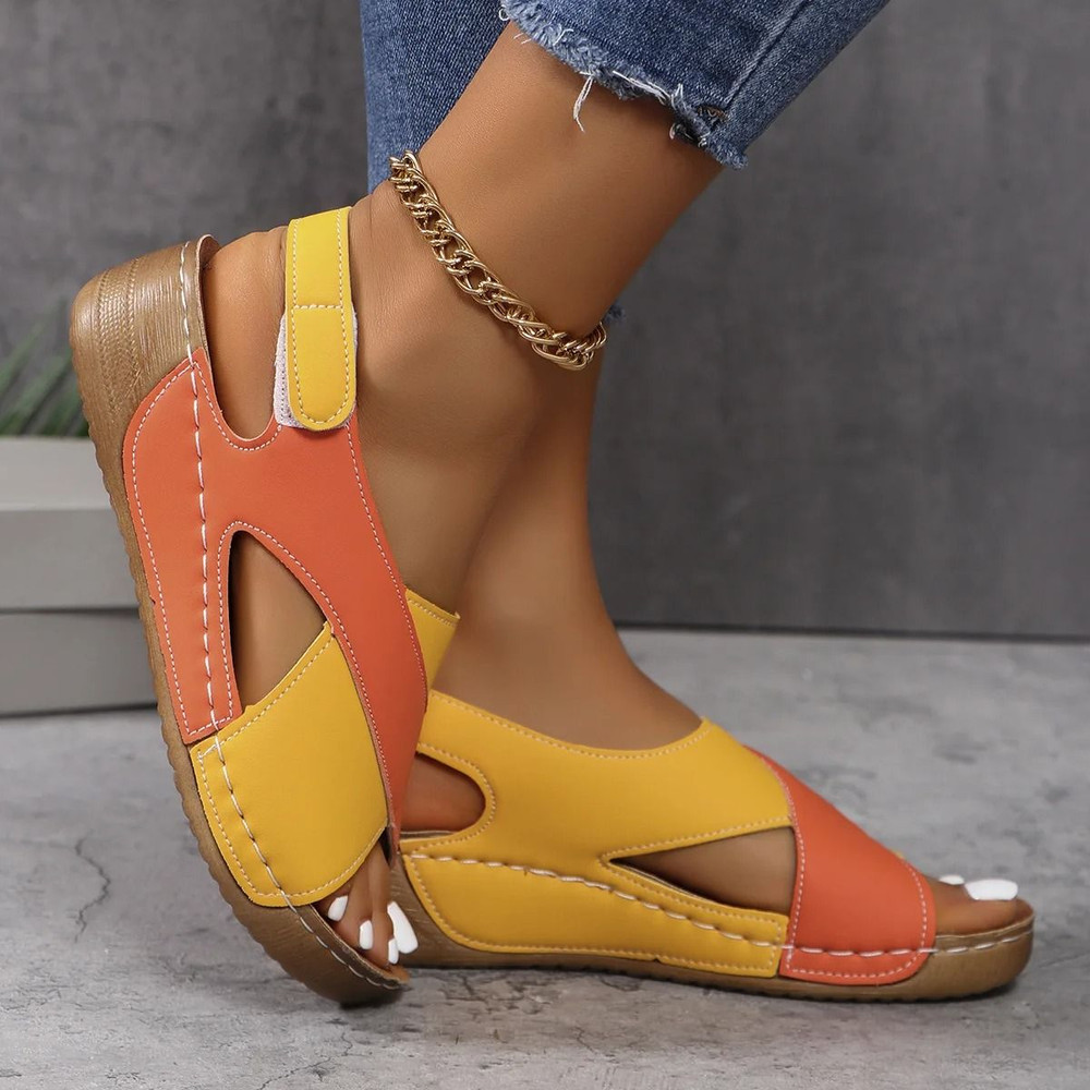 Contrast Color Wedge Sandals For Women 2