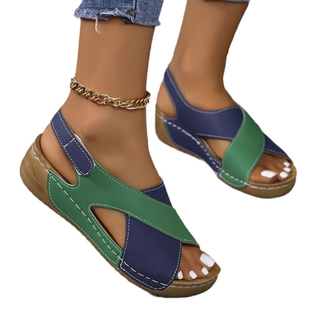 Contrast Color Wedge Sandals For Women 6