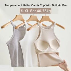 threaded halter neck camisole top with built in bra