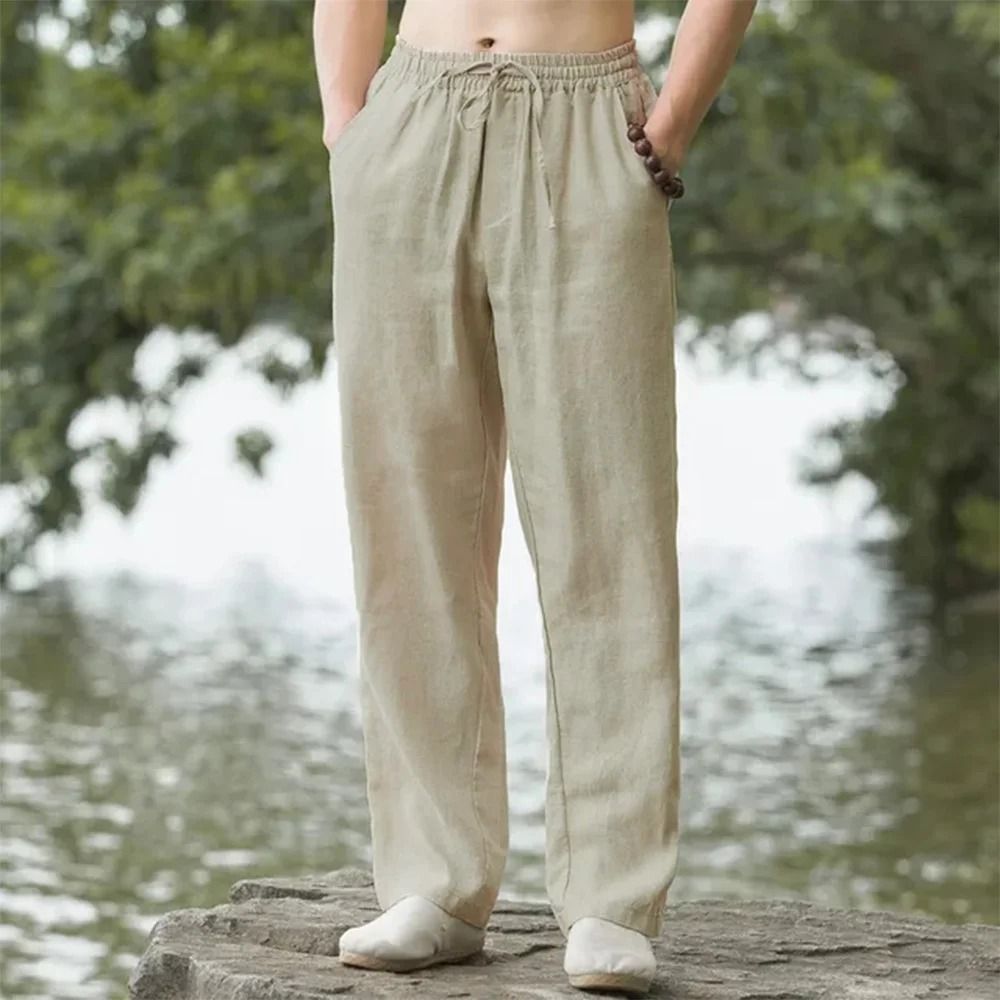Men Summer Cotton Linen Beach Pants Casual Loose Joggers 9