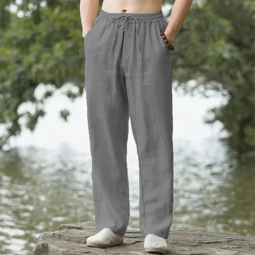 Men Summer Cotton Linen Beach Pants Casual Loose Joggers 6