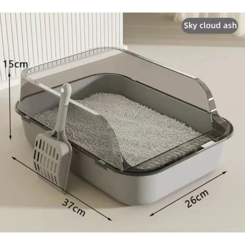SemiEnclosed Cat Litter Box With Splash Guard And Cleaning Basin 0