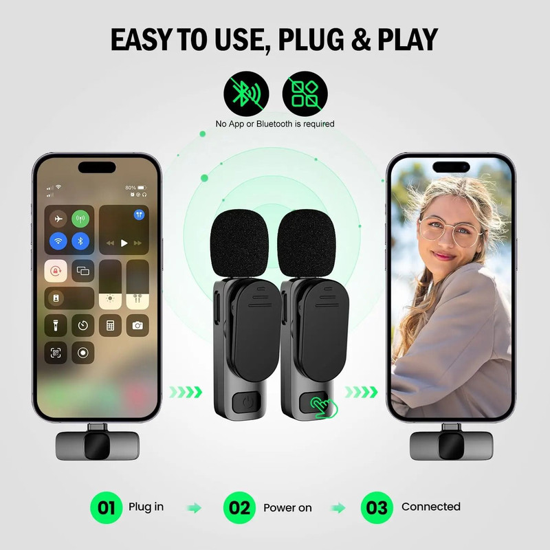 Wireless Lavalier Microphone For IPhone And Android Single And Dual Kits 2