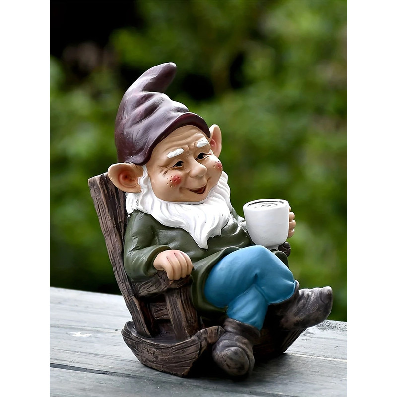 Lazy Garden Gnome In Rocking Chair Resin Outdoor Decoration 1